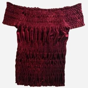 Aeropostale romantic red velvet off shoulder top with stretchy smocked fabric